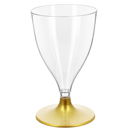 Verre à Vin Réutilisable Durable PS Pied Or 200ml 2pcs (48 Utés)