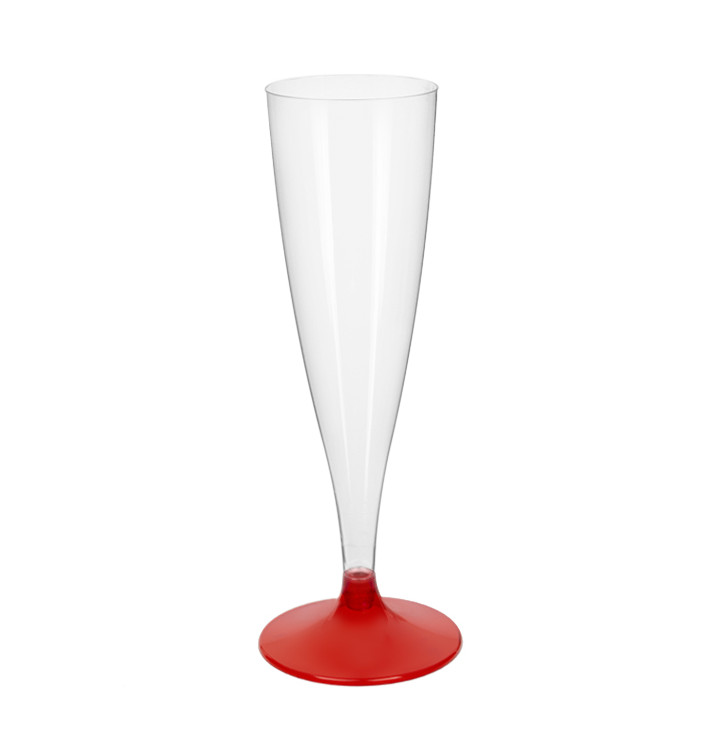 Flûte Champagne Plastique Pied Rouge Transp. 140ml 2P (400 Utés)