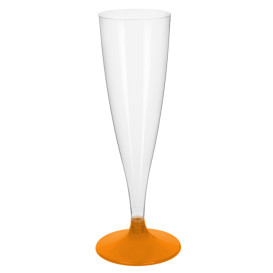 Flûte Champagne Plastique Pied Orange Transp. 140ml 2P (400 Utés)