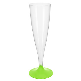 Flûte Champagne Plastique Pied Vert citron 140ml 2P (400 Utés)