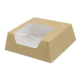 Papieren cake doosje met venster kraft 14x14x5cm (250 stuks)