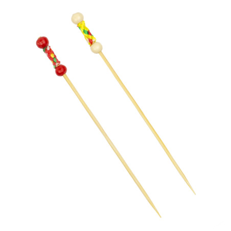 Pique en Bambou Décoré en Jaune et Rouge 12cm (1.200 Utés)