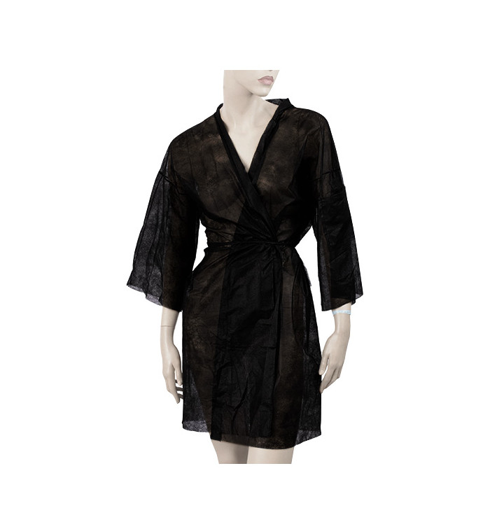 Kimono PP non Tissé Ceinture et Poche Noir XL (100 Utés)