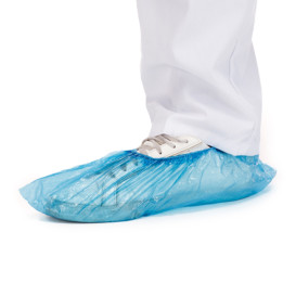 Wegwerp plastic schoen omhulsel PE G80 blauw (100 stuks)