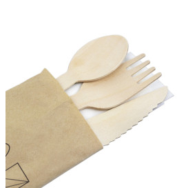 Set de Fourchette, Couteau, Cuillère et Serviette en Bois 20,5cm (600 Utés)