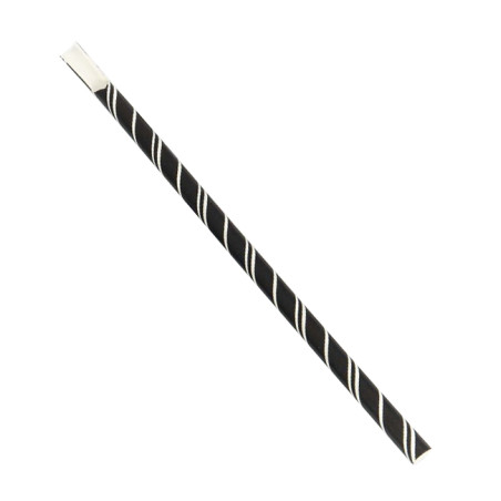 Paille Cuillère Papier Noire Rayures Blanches Ø8mm 20cm (100 Utés)