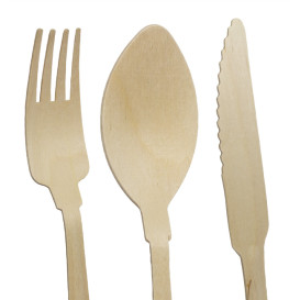 Set de Fouchette, Couteau, Cuillère et Serviette en Bois “Classic” 20cm (100 Utés)