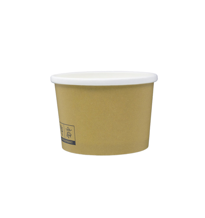 Kraft Kartonnen Pot met Witte Rand 250ml Ø9,0cm (25 Stuks)