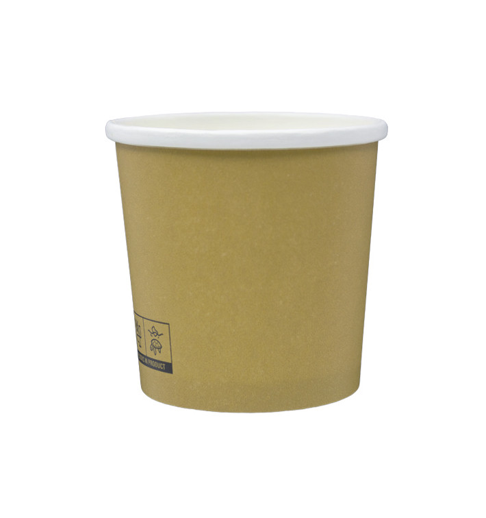 Kraft Kartonnen Pot met Witte Rand 350ml Ø9,0cm (25 Stuks)