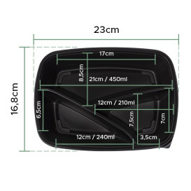 Plastic deli Container PP 3C zwart 900ml 23x17x5cm (75 stuks) 