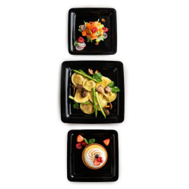 Assiette Réutilisable Carré en PP Dur Noir 18x18 cm (200 Utés)