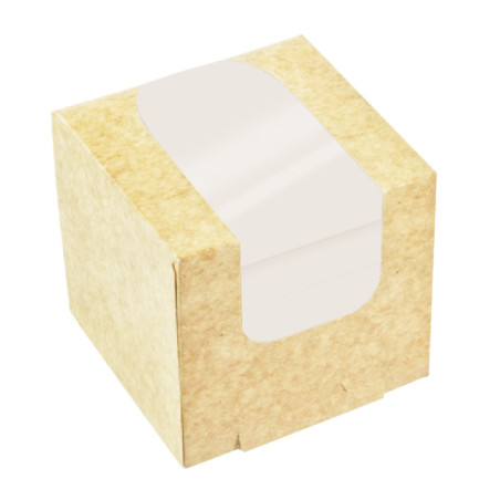 Boîte en Carton Kraft avec Fenêtre à Emporter  11x11x11cm (50 Utés)