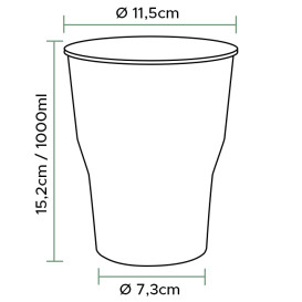 Gobelet Réutilisable PP Transp. 1.000ml Ø9,4cm (500 Utés)