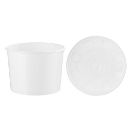 Pot en Carton Blanc avec Couvercle PP 488ml (25 Unités)