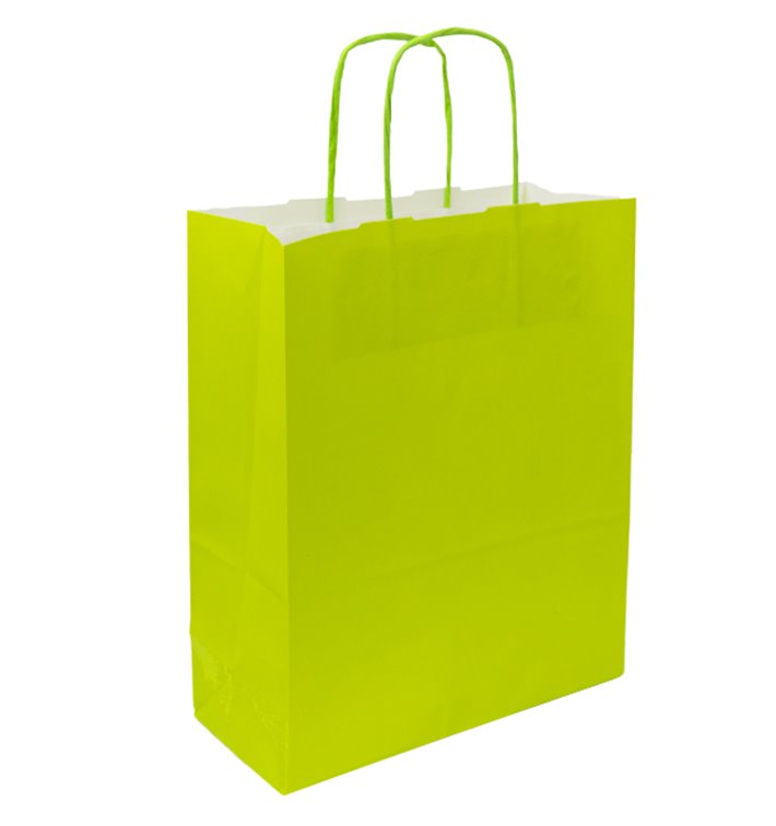 Sac en Papier Vert avec Anses 90g/m² 28+10x22 cm (250 Utés)