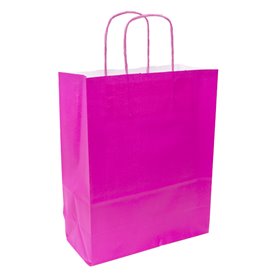 fuchsia Papieren zak met handgrepen 90g/m² 28+10x22 cm (25 stuks)