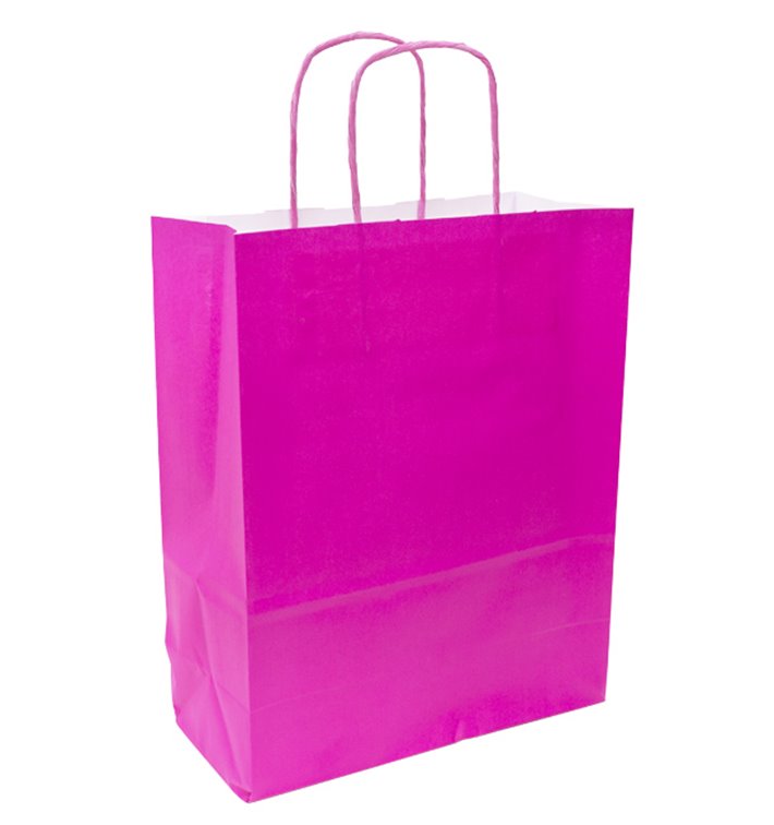 Sac en papier fuchsia avec poignées 90g/m² 28+10x22 cm (25 Utés)