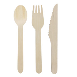 Set Couverts Bois Fourchette, Couteau et Cuillère (50 Utés)