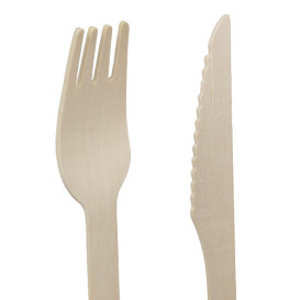 Set Couverts Bois Fourchette, Couteau et Cuillère (50 Utés)