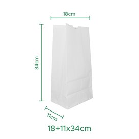 Sac en papier Kraft Blanc sans anses 60g/m² 18+11x34cm (25 Utés)