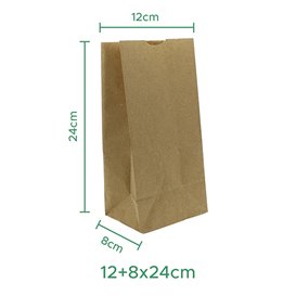 Sac en papier KRAFT sans anses 50g/m² 12+8x24cm (1.000 Utés)