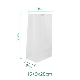 Sac en papier Kraft Blanc sans anses 50g/m² 15+9x28cm (1.000 Utés)