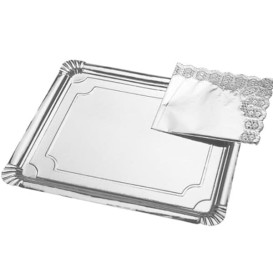 Plat rectangulaire en Carton Argenté 25x34cm (100 Unités)