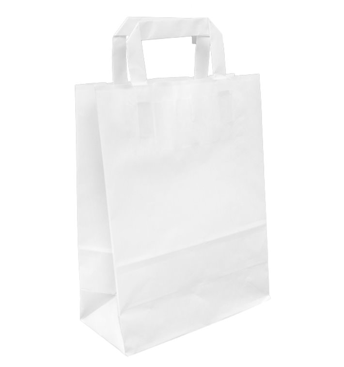 Sac en Papier Kraft Blanc avec Anses 100g/m² 22+11x27cm (250 Utés)