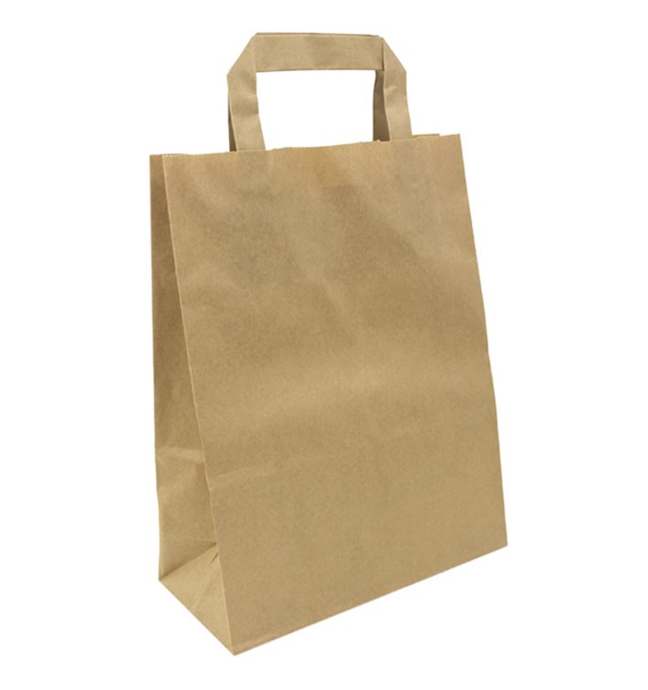 Sacs en Papier Kraft avec Anses Plates 80g/m² 22+10x28cm (250 Utés)