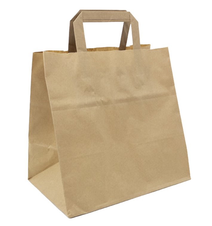 Sac Papier Kraft avec Anses Plates 70g/m² 25+17x26cm (50 Utés)