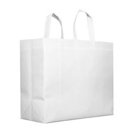 Niet geweven PREMIUM tas met korte hengsels wit 45+20x40cm (25 stuks)