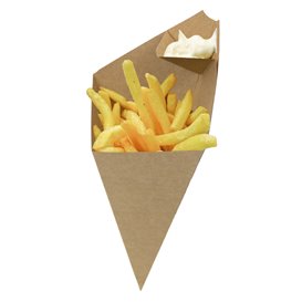 Cornet Carton Kraft avec Compartiment Sauce 26,5cm 250g (50 Utés)