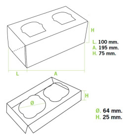 Boîte pour 2 Cupcakes Rose avec insert (20 Unités)