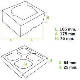 Boîte pour 4 Cupcakes Blanc avec insert (20 Unités)