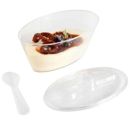 Verrine Plastique Ovale avec Couvercle et Cuillère 10,1x6,1x6cm (576 Unités)