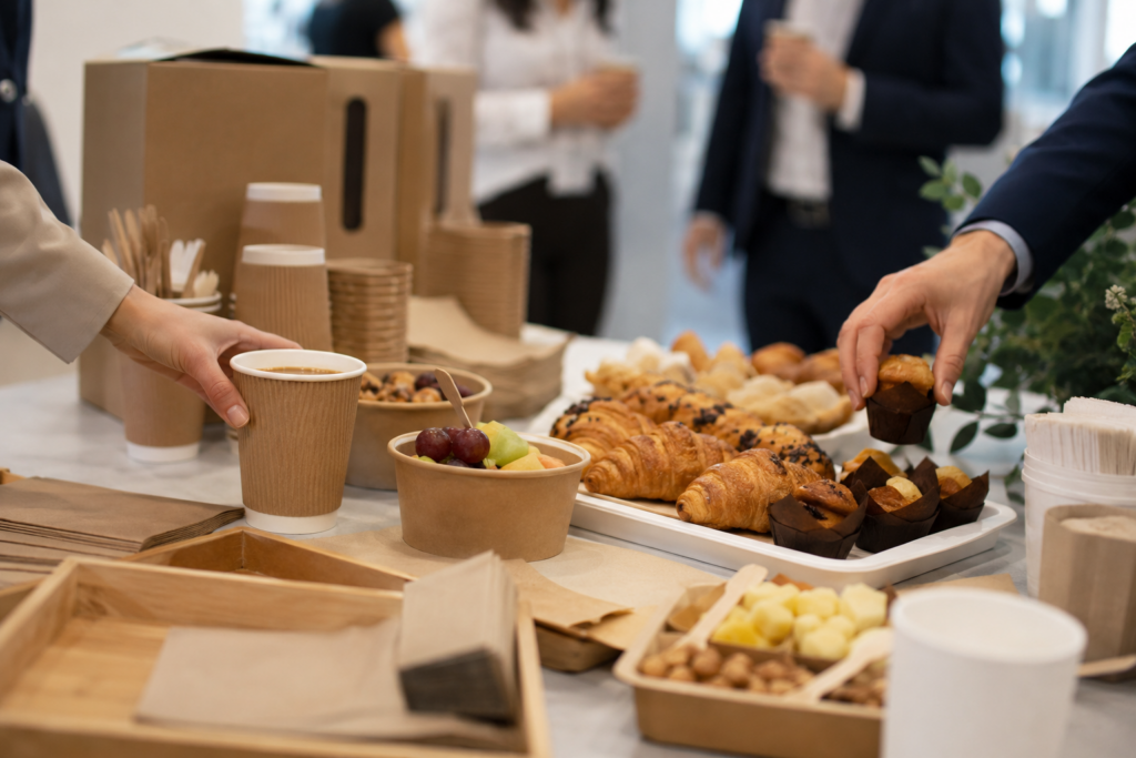 Catering firmowy podczas przerwy kawowej na spotkaniu biznesowym